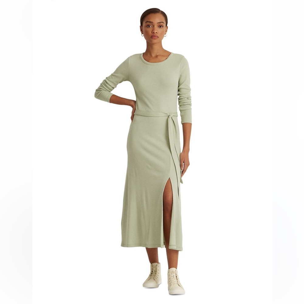 NWT Lauren Ralph Lauren Black Label Ribbed Midi Dress size Large Petite - As is